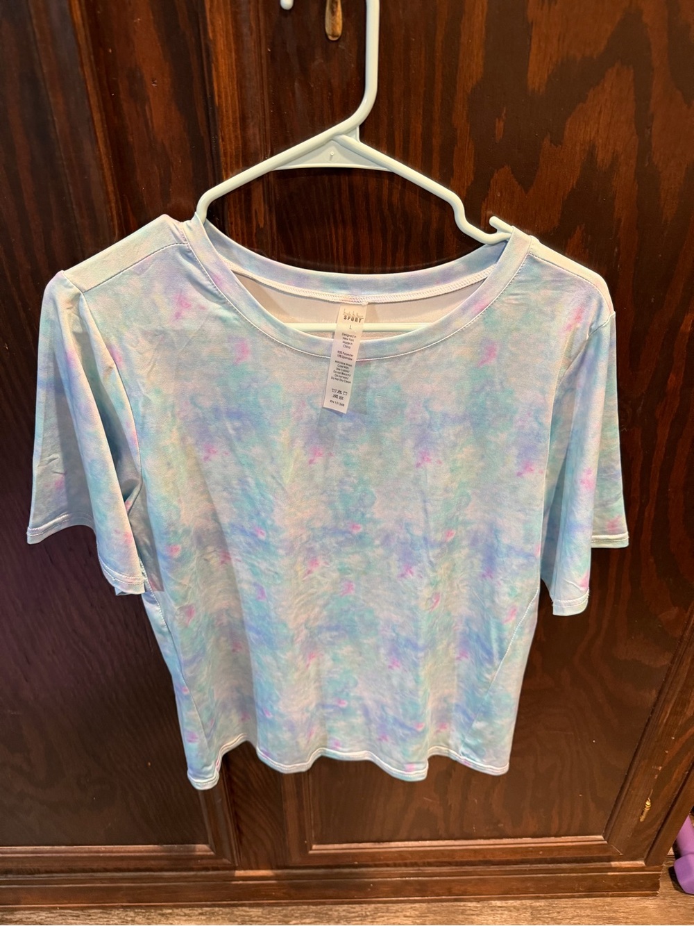 Nicole Miller Sport Pastel Tie-Dye Short Sleeve Top - Blue, Pink, Purple